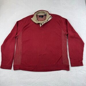 Nat Nast Quarter Zip Pullover Mens L Red Cotton Blend Houndstooth Trim Sweater